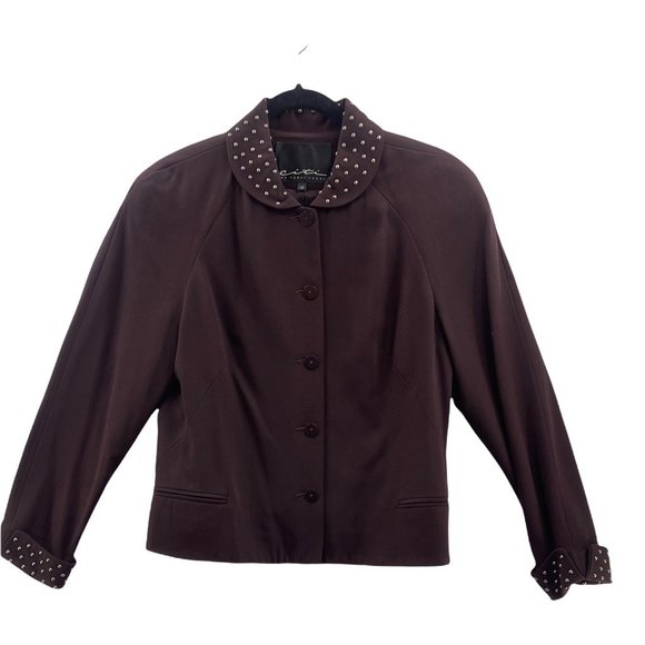 Studded Collar Brown Blazer Jacket Cropped Career Chic - Picture 1 of 7